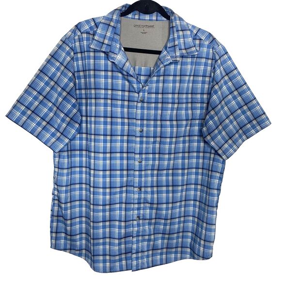 GREAT NORTHWEST Shirt Plaid Button Short Sleeve Fishing Outdoor Mens L Blue - Picture 1 of 8